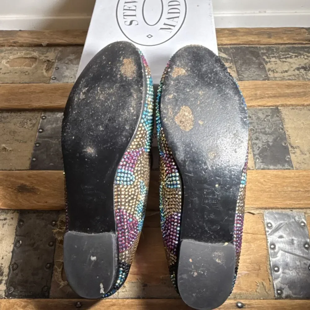 Steve Madden Camouflage Rhinestone Leather Women's Flats Slip-On Size 7.5